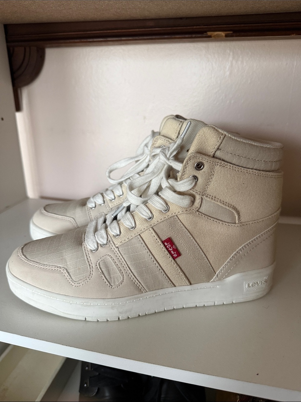 Levi's Men's High-Top Canvas Sneakers in Cream/White